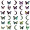 Wrapables Floral Butterfly Moon PET Stickers for Scrapbooking, Junk Journals, Stationery, Card Making, DIY, Arts and Crafts, Water Bottles, Phones, Laptops (60pcs), Teal and Amethyst